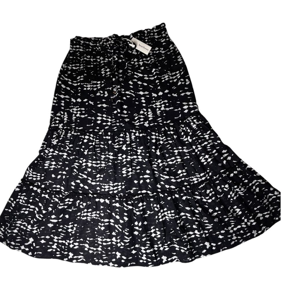 Heartloom Reika Skirt Midi Maxi Womens Med Black White Printed Tiered Cotton New